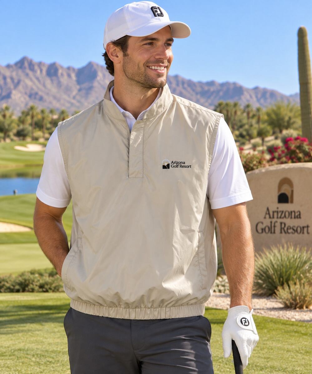 FootJoy FJ Arizona Golf Resort Men's Wind Vest Beige Large Golf Pullover
